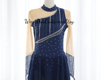 NAVY Skating dress/ Customized dress/ Figure skating dress/ Ice dance/ Ice skating/ Costumes/ Roller skating/ Bespoken dress/ Romantic style