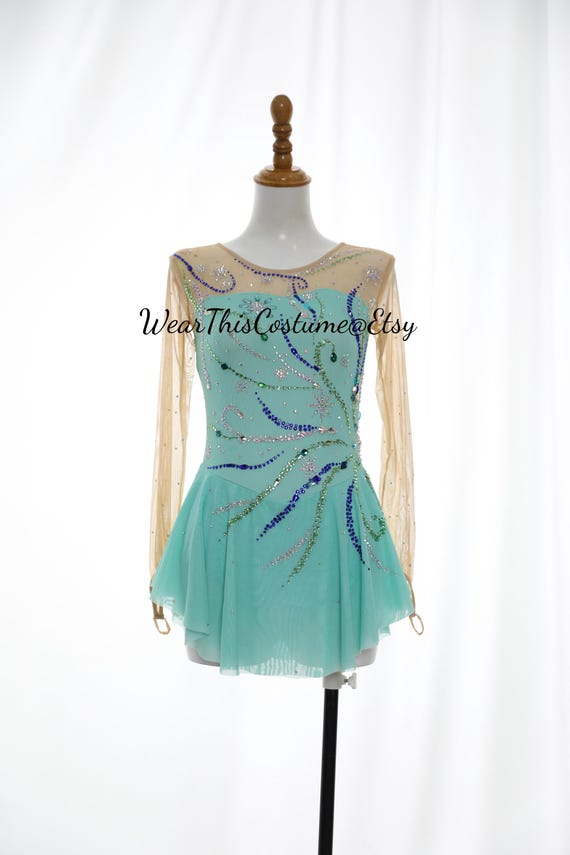 GREEN Skating dress/ Customized dress/ Figure Skating dress/ Ice dance/ Ice skating/ Costumes/ Roller skating/ Bespoken Romantic style