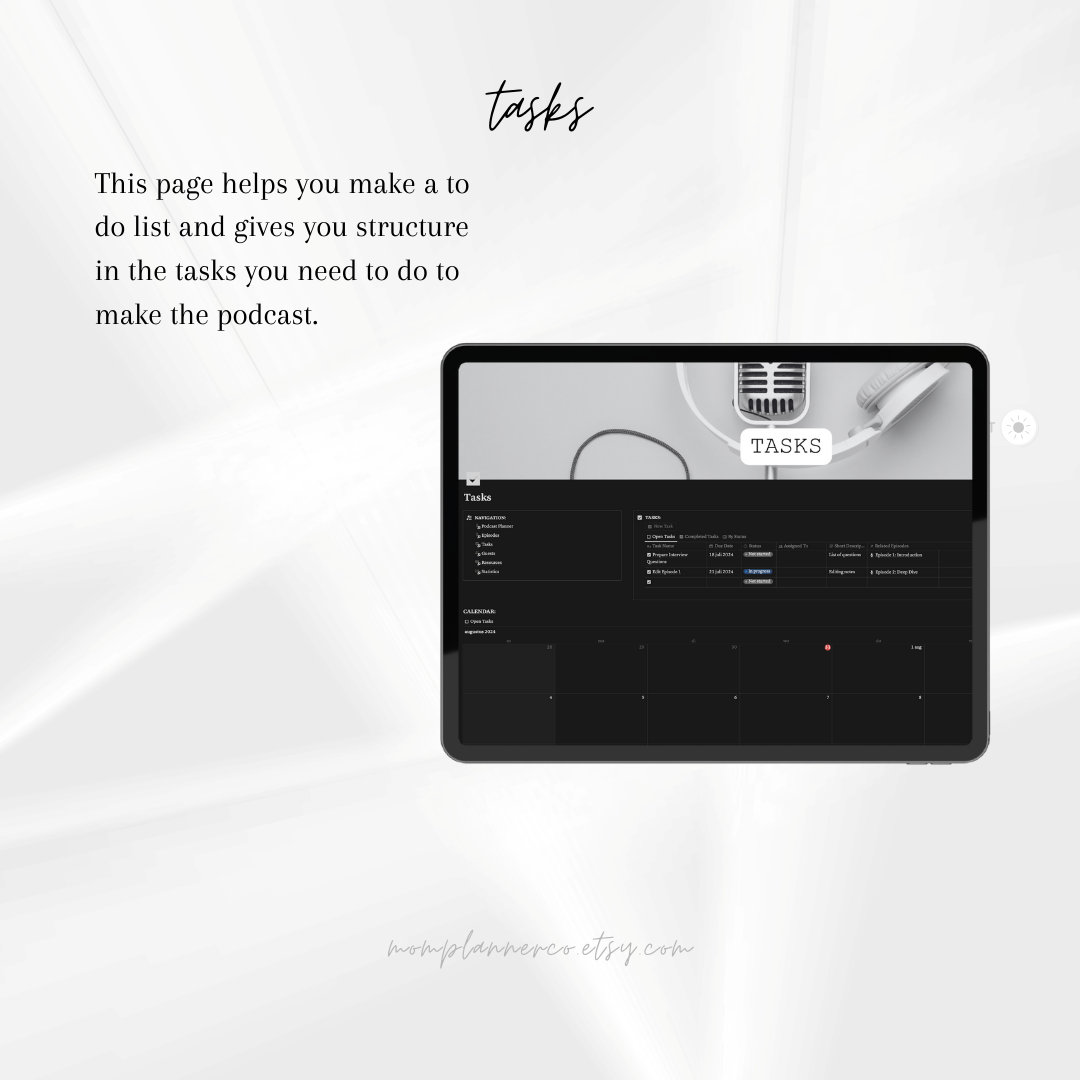 Notion Podcast Planner Template | Podcast Content Notion Dashboard ...