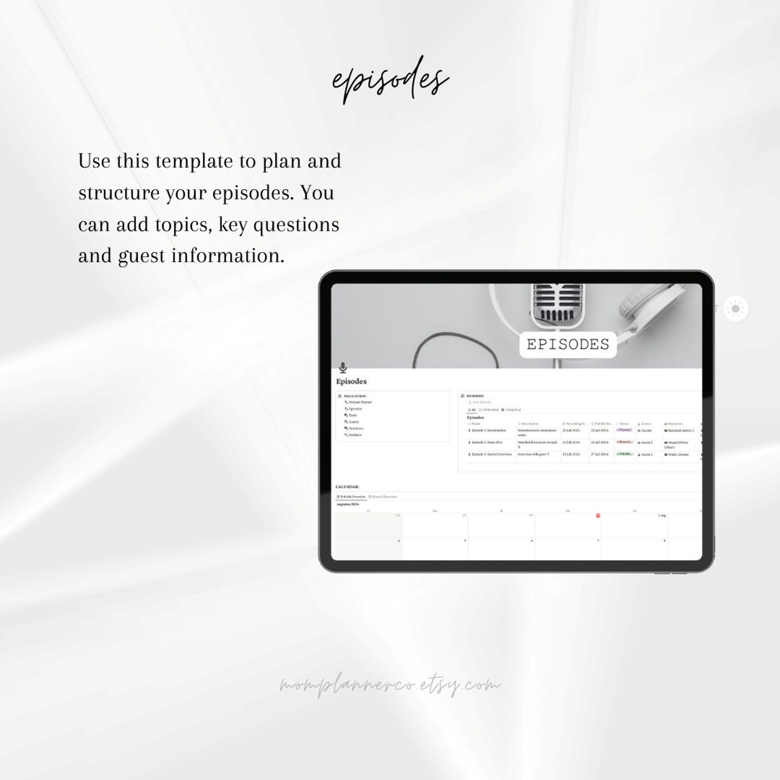Notion Podcast Planner Template | Podcast Content Notion Dashboard ...