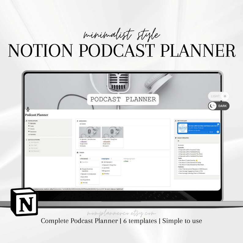 Notion Podcast Planner Template | Podcast Content Notion Dashboard ...
