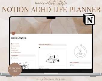 Notion Life Planner Dashboard | Notion ADHS Planer Vorlage | Notion Dashboard | Neurodianer Buchplan | Vollständiger digitaler Notion Planner