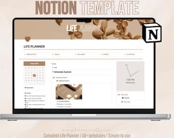 Panel de control del planificador Ultimate Notion Planificador de vida Plantilla completa todo en uno de Notion Calendario de Notion Planificador personal para TDAH Estética minimalista