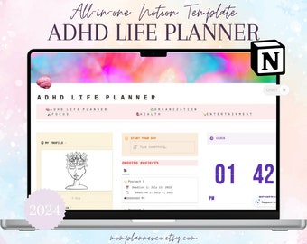 Notion Life Planner Dashboard | Notion ADHS Planer Vorlage | Notion Dashboard | Neurodianer Buchplan | Vollständiger digitaler Notion Planner