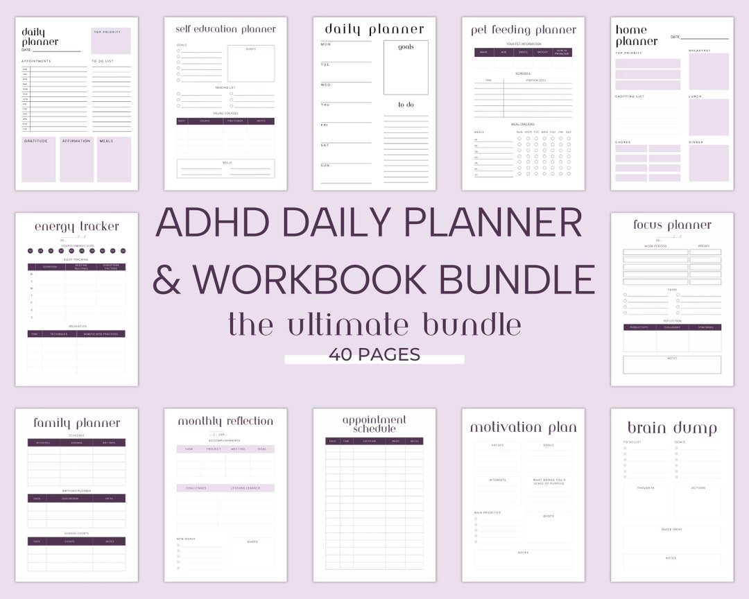 Ultimate ADHD Daily Planner Workbook Printable Bundle, Undated Agenda ... Ultimate ADHD Daily Planner Workbook Printable Bundle, Undated Agenda ...