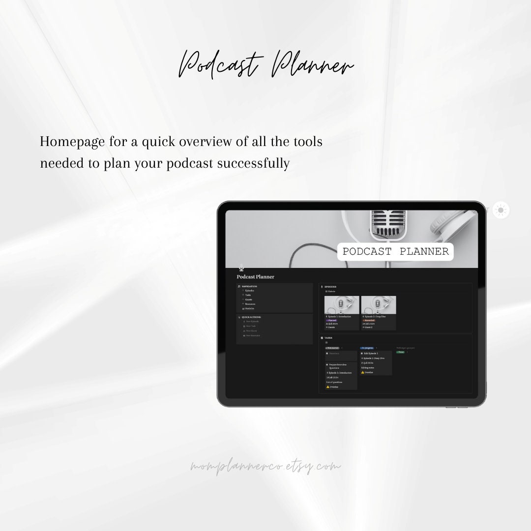 Notion Podcast Planner Template | Podcast Content Notion Dashboard ...