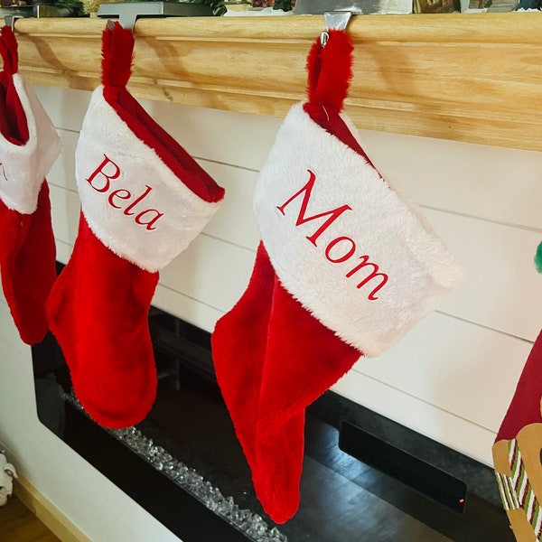 Personalized Christmas Stockings with Name,Custom Family Stockings,Monogram Stocking,Red Velvet Holiday Stocking,Christmas Gifts,Decor