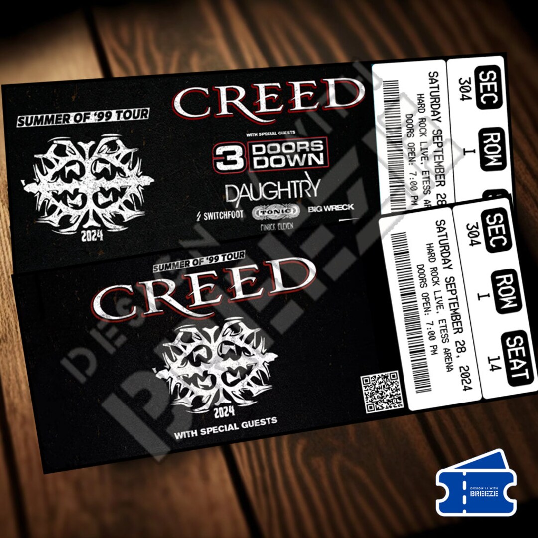 Printable Creed Ticket Summer of '99 Tour Music Concert Show Pass
