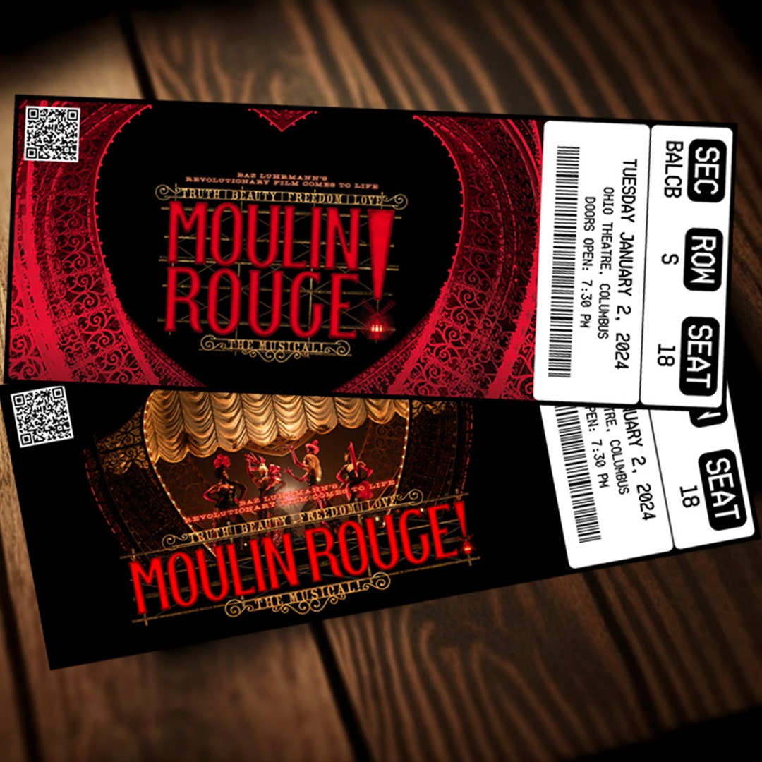 Printable Moulin Rouge Theatre Musical Ticket Broadway West End Surprise Gift Editable