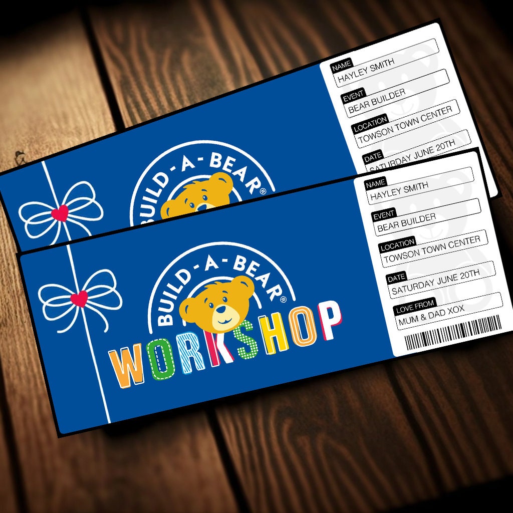 Printable Build A Bear Workshop Voucher Ticket Teddy Bear Builder Surprise  Gift Reveal Editable Personalized Instant Download 