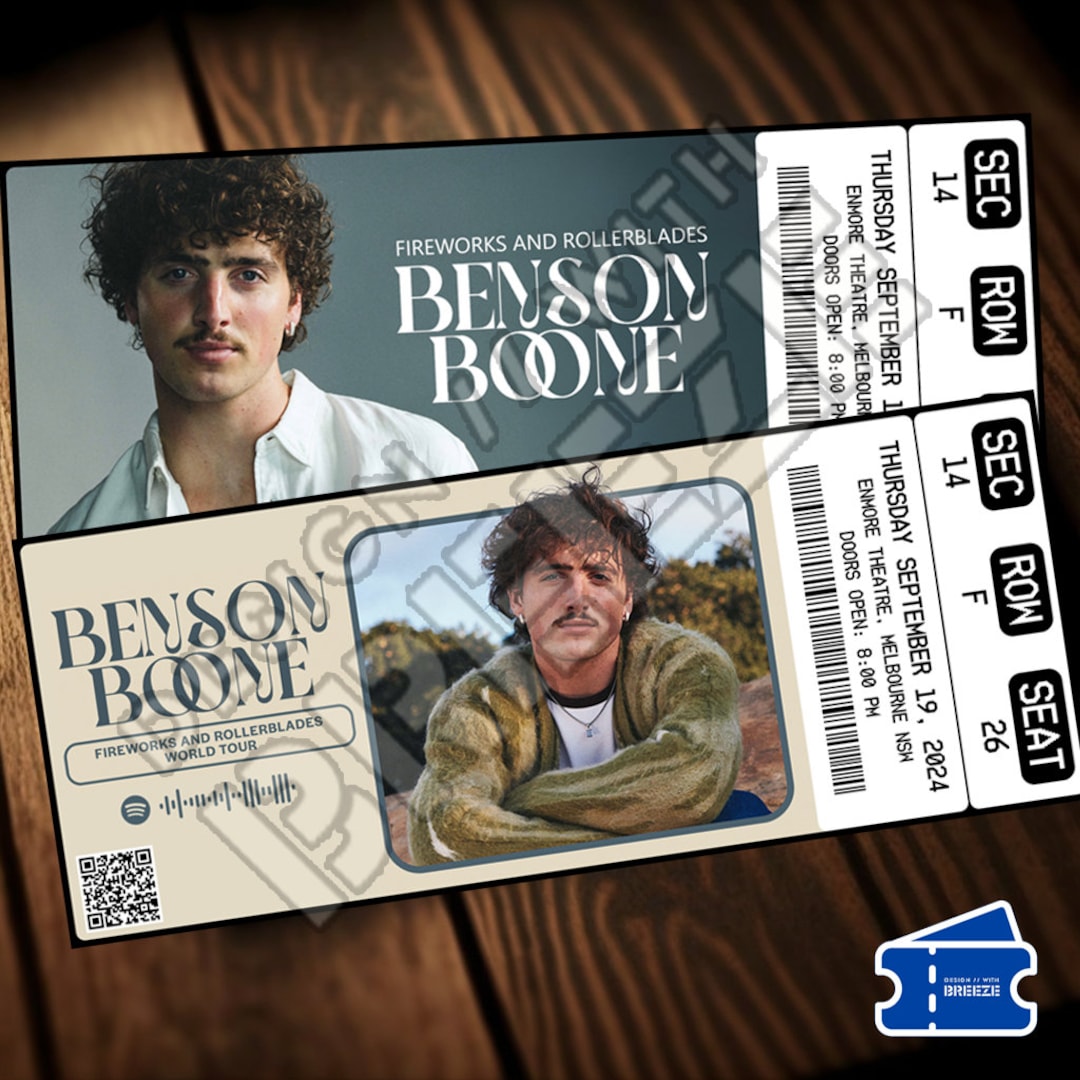 Printable Benson Boone Ticket Fireworks and Rollerblades Tour Music
