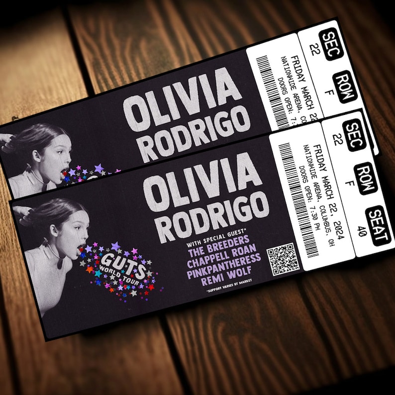 Printable Olivia Rodrigo Ticket Guts World Tour 2024 Music Concert Show