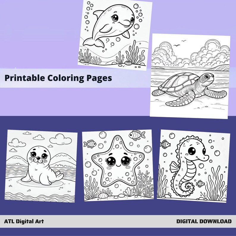 Printable Coloring Pages Ocean Creatures, Cute Animals Perfect for Kids ...