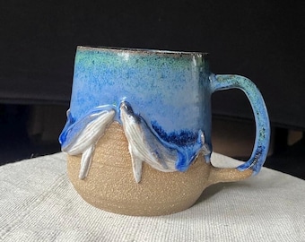 Handcrafted Ceramic Whale Mug: Coastal Ocean Art, 12 oz