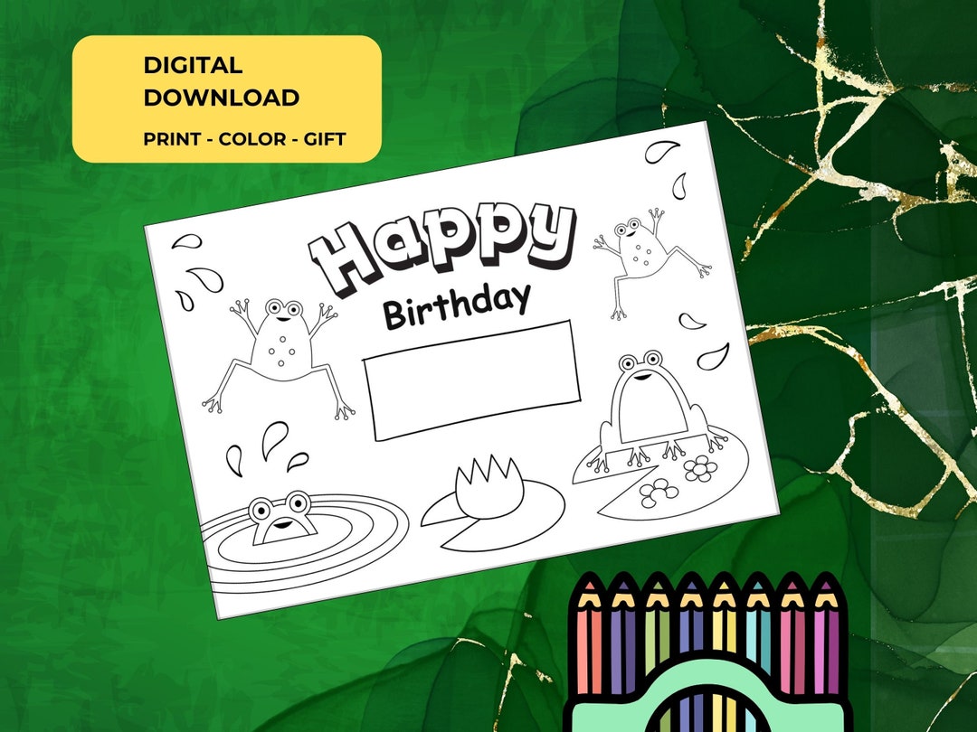 Printable Coloring Happy Birthday Card With Cute Froggs - Etsy