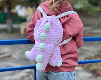 Crochet Dinosaur Backpack – Handmade Plush Kids Backpack, Custom Colors