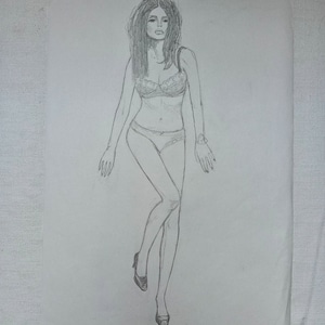 Pencil Drawing - Woman in Lingerie