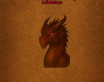 May include: A brown book cover with the title "Dungeon Master Guide for Kids" and the tagline "Awakening your Fantasy Adventure." A red dragon illustration is centered. The book is for ages 5-8. The Cavalier Adventures logo is in the bottom right.