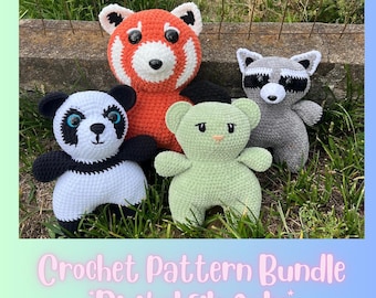 DIGITAL FILE ONLY - Crochet Chunky Teddy Bear Pattern w/ Mod Pack: Panda, Red Panda, Raccoon
