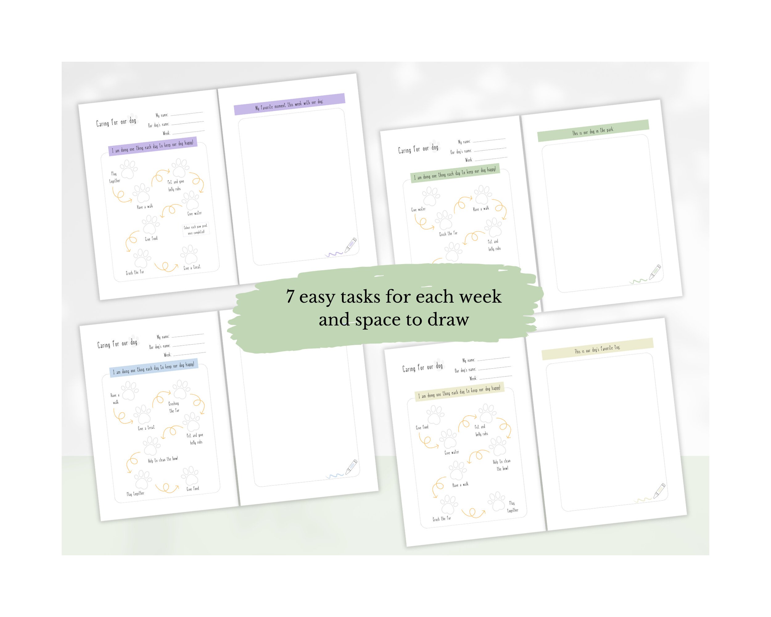Kids Dog Care Chart Printable Pet Care Chart Kids Coloring Dog - Etsy