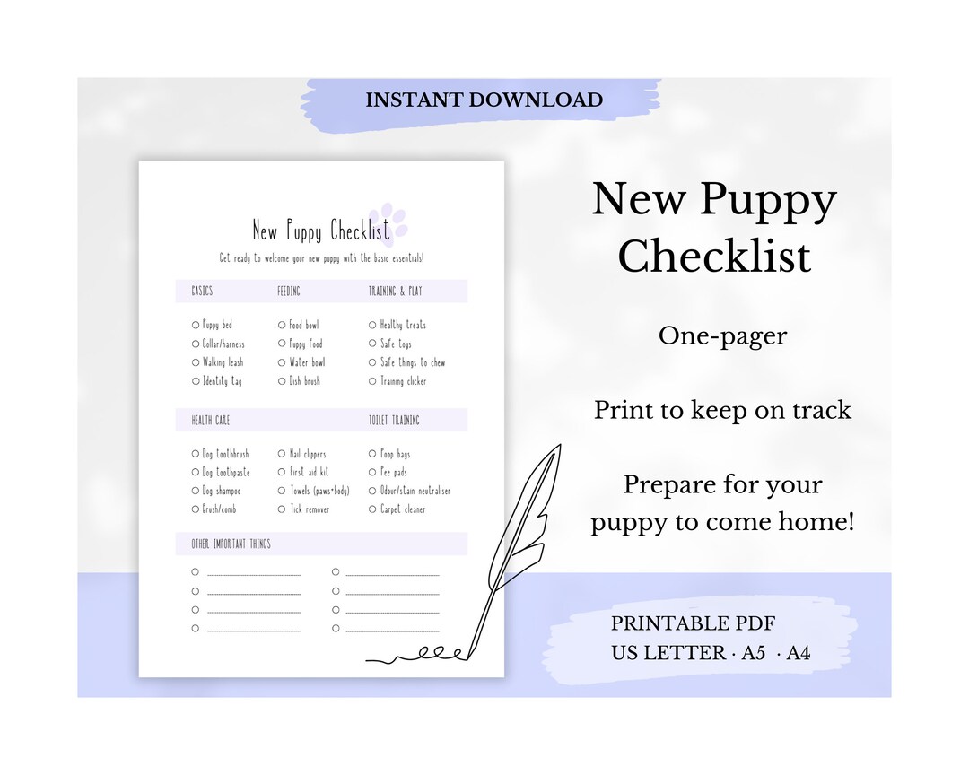 New Puppy Checklist Printable Puppy Checklist New Puppy Essentials Puppy Preparation - Etsy