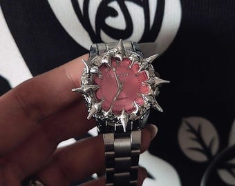 Handmade Spiky Stainless Steel Watch: Y2K Grunge Style, Gothic Handmade Spiky Stainless Steel Watch: Y2K Grunge Style, Gothic
