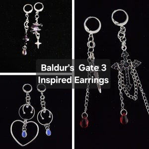 Baldurs Gate 3 Inspired Earrings | Handmade Jewelry | Crystal Necklaces | Shadowheart, Astarion, Minthara | Amethyst, Obsidian, Garnet