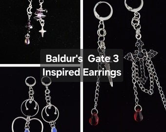 Boucles d'oreilles inspirées de Baldurs Gate 3 | Bijoux faits main | Colliers en cristal | Ombrecœur, Astarion, Minthara | améthyste, obsidienne, grenat