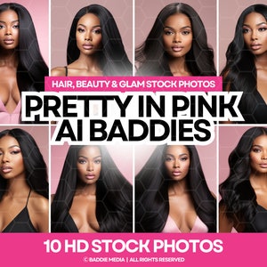 Pretty In Pink AI Baddies, African American Model, Beauty Stock Photos, Hair Model Stock Photos, Makeup Stock Photos, Black Women