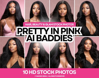 Pretty In Pink AI Baddies, modelo afroamericana, fotos de stock de belleza, fotos de stock de modelos de cabello, fotos de stock de maquillaje, mujeres negras
