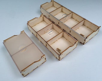 Plywood Token Box with Plexiglass Lid, Game Component Organizer