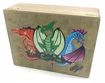 3 Dragons Wooden Storage box  compatible with any card game