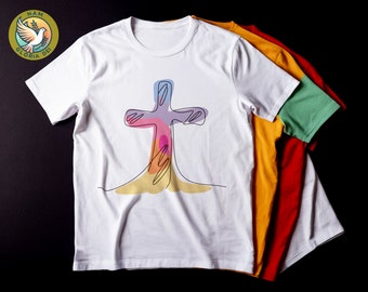 Catholic Shirt with a hand-drawn cross - Religious Christian shirt Faith Gift shirt for Her Catholic Gift for Mom Jesus Crucifix Christ Tee