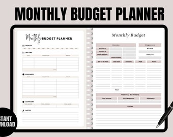 For The It Girl! Download Digital Planner Minimalist Beige Budget Planner, Monthly Expense Tracker, Financial Organizer, Money Management