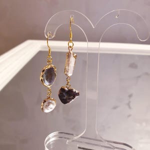 Handmade Freshwater Pearl Asymmetrical Earrings – White & Dark Pearls with Gold-Overlay Silver Hooks – Free Shipping