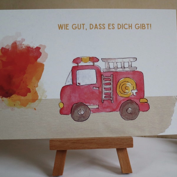 Postkarte FEUERWEHR A6 quer Aquarell gemalt