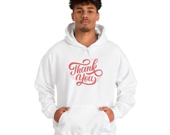 Unisex White Thank You Heavy Blended Hooded Sweatshirt