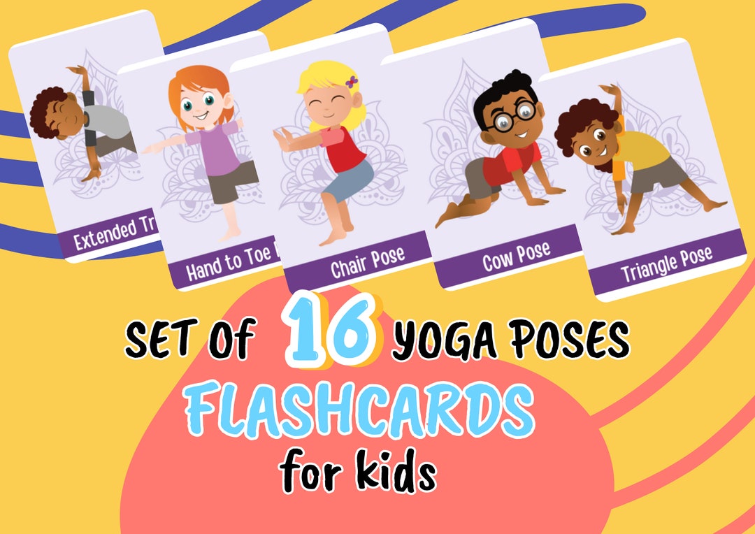 Set of 16 Yoga Poses Exercises Flashcards for Kids School