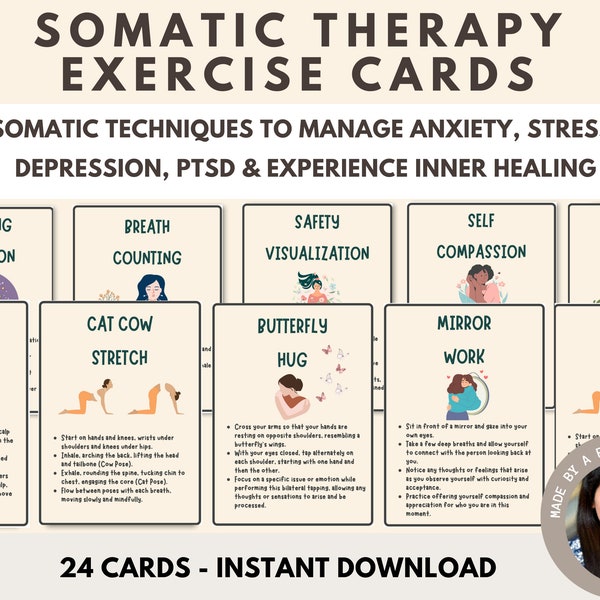 Somatic Exercises Therapy Cards | Anxiety, PTSD, Depression, Stress Management, Coping Skills | EMDR, Self Care Techniques | PDF Printables