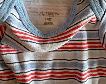 blue, red, and black striped baby onesie size 3-6 months. preloved, good condition