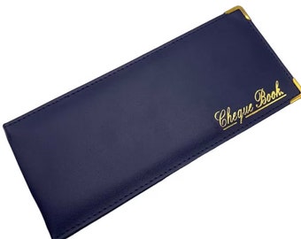 Meridian Leather Co  Navy Blue Folding Leather Style Cheque Book Holder /Leather Style Cheque