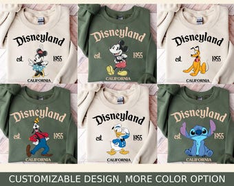 Retro Disneyland Est 1955 Sweatshirt, Disney All Characters Shirt, Mickey And Friends Shirt, Disney Group Shirt, Disney Family Shirt.