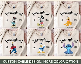 Retro Disneyland Est 1955 Sweatshirt, Disney All Characters Shirt, Mickey And Friends Shirt, Disney Group Shirt, Disney Family Shirt.