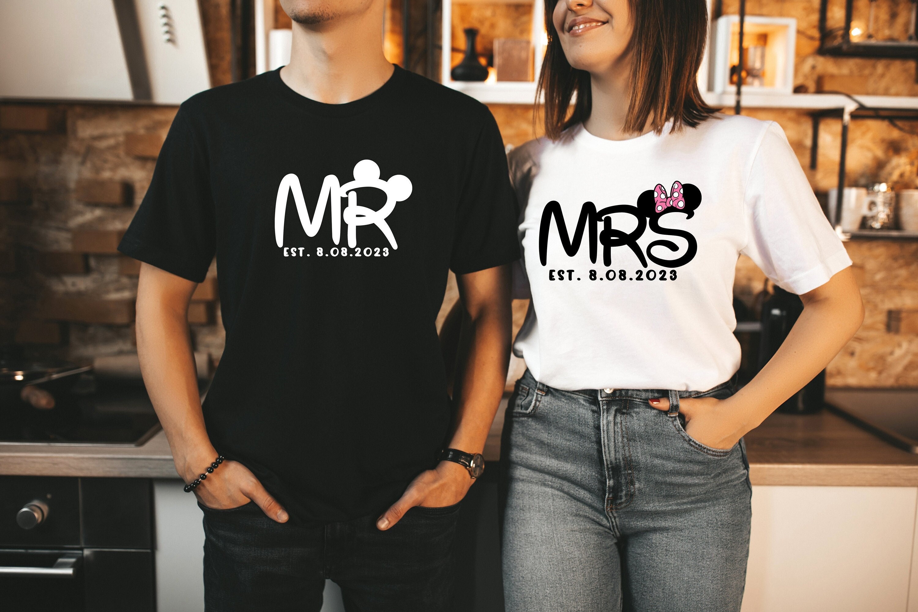Camiseta de luna de miel de Mickey Minnie, camisetas divertidas de señor y señora, camiseta personalizada para esposa y esposo, camisetas divertidas para novios y novias, camiseta para esposa y esposo