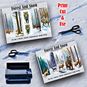 10 Winter, Snow And Animals Printable Bookmarks,Digital Download PDF Bookmark Set, PDF bookmark sublimation, X-Mas bookmark set, Fussy Cuts