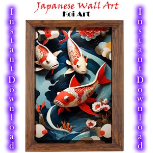 Japanese Koi Fish Wall Art | Japandi Wall Art | Japanese Traditional Fine Art | Digital Download | Asian Art | Printable Wall Art | Wall Art