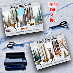 10 Winter, Snow And Animals Printable Bookmarks,Digital Download PDF Bookmark Set, PDF bookmark sublimation, X-Mas bookmark set, Fussy Cuts