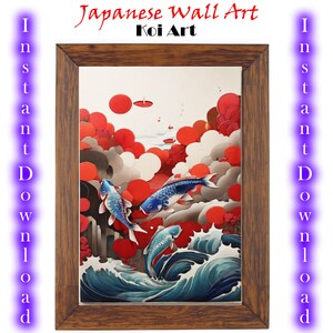 Japanese Koi Fish Wall Art | Japandi Wall Art | Japanese Traditional Fine Art | Digital Download | Asian Art | Printable Wall Art | Wall Art