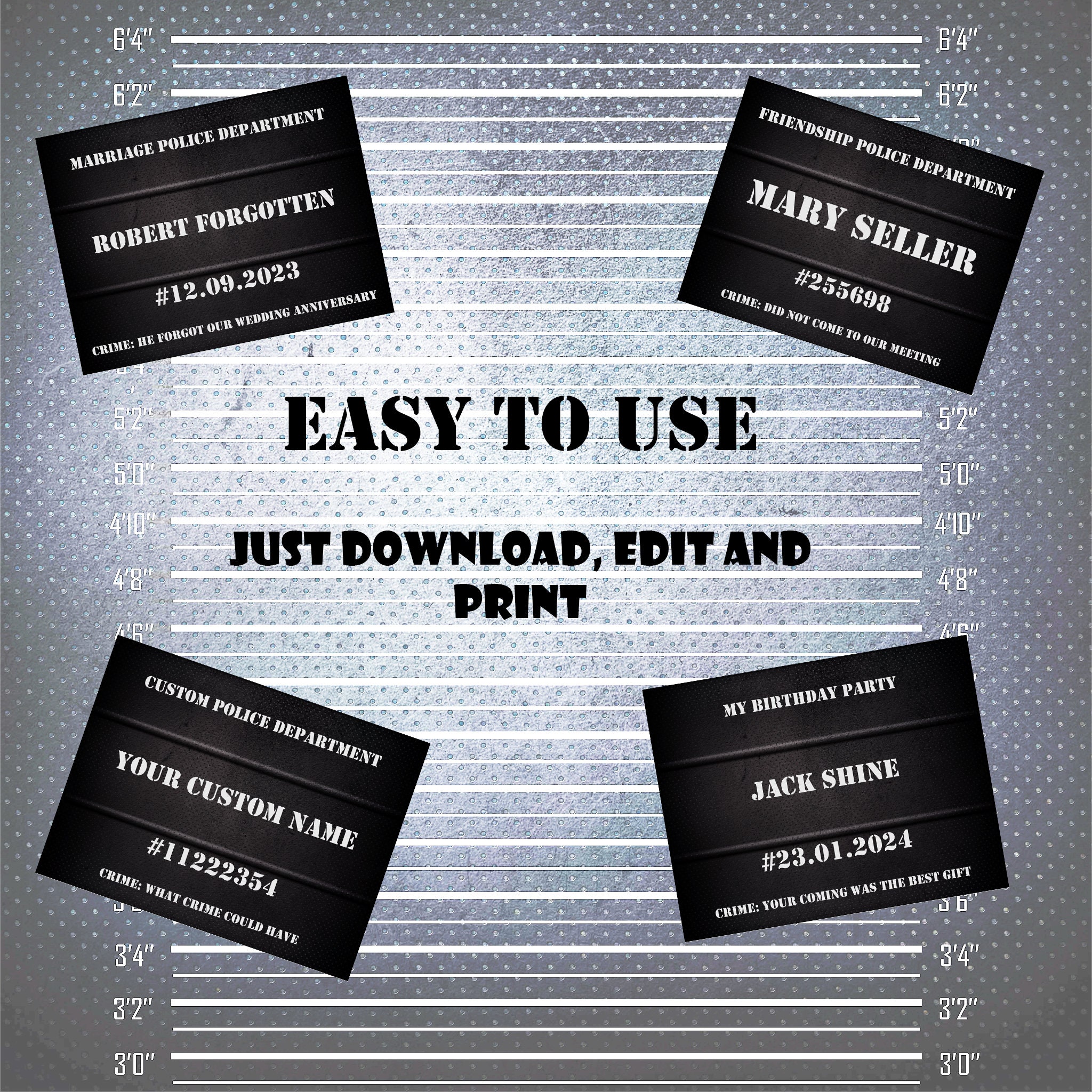 DIY Mugshot Sign, Black and White Mugshot Template, Unlimited Personal DIY Mugshot Sign, Black and White Mugshot Template, Unlimited Personal
