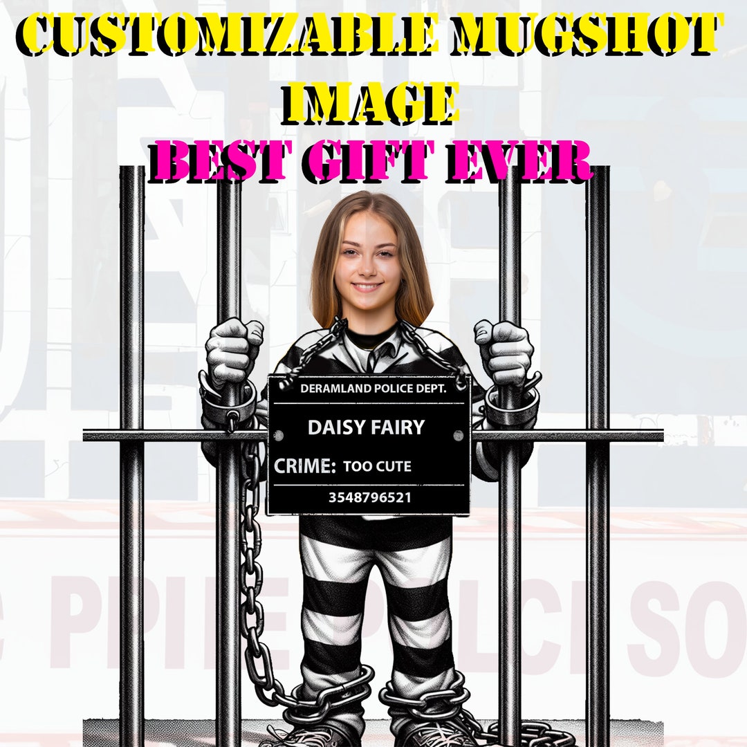 Mugshot Backdrop and Mugshot Sign,image & Text Personalized